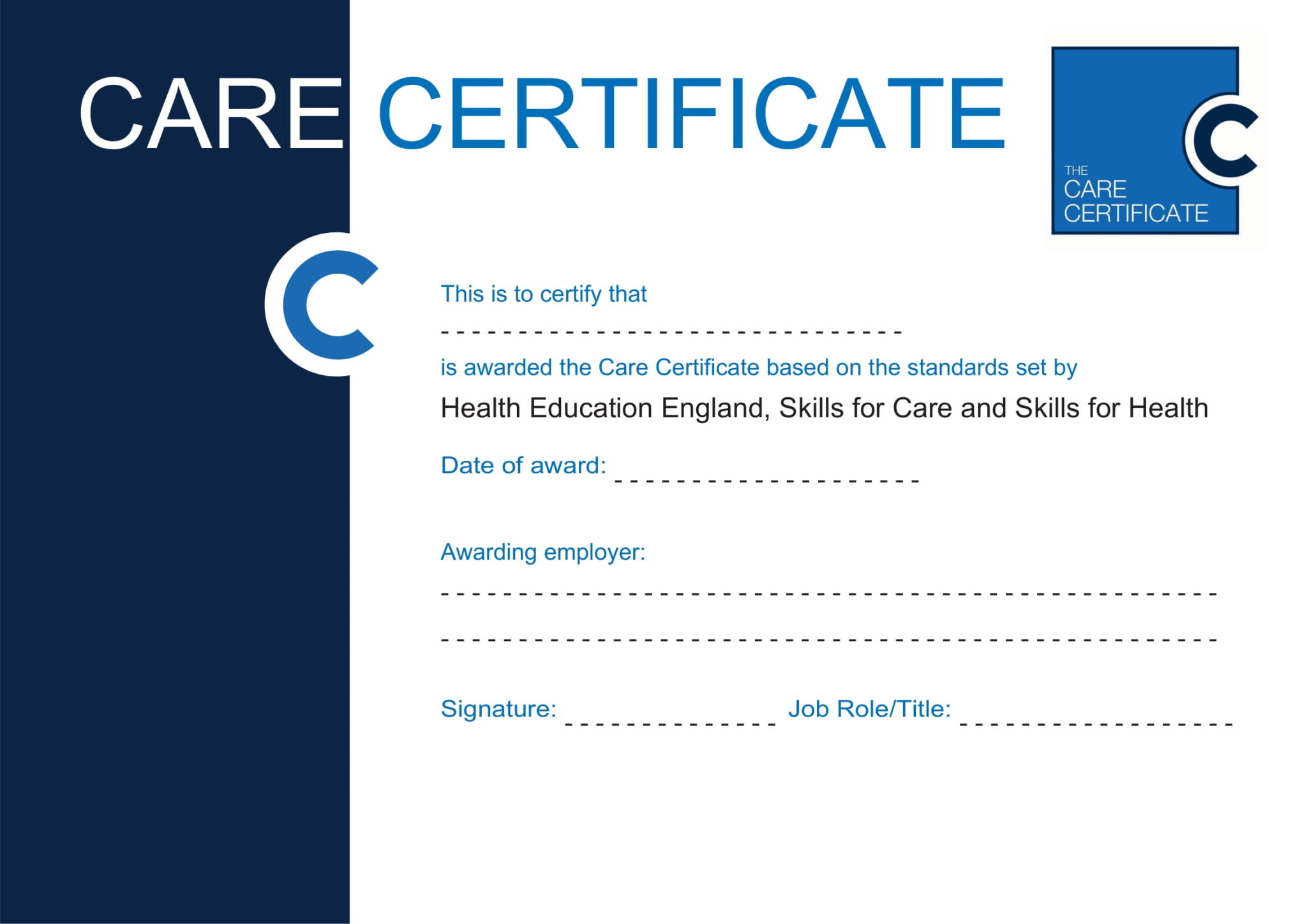 Care Certificate Template