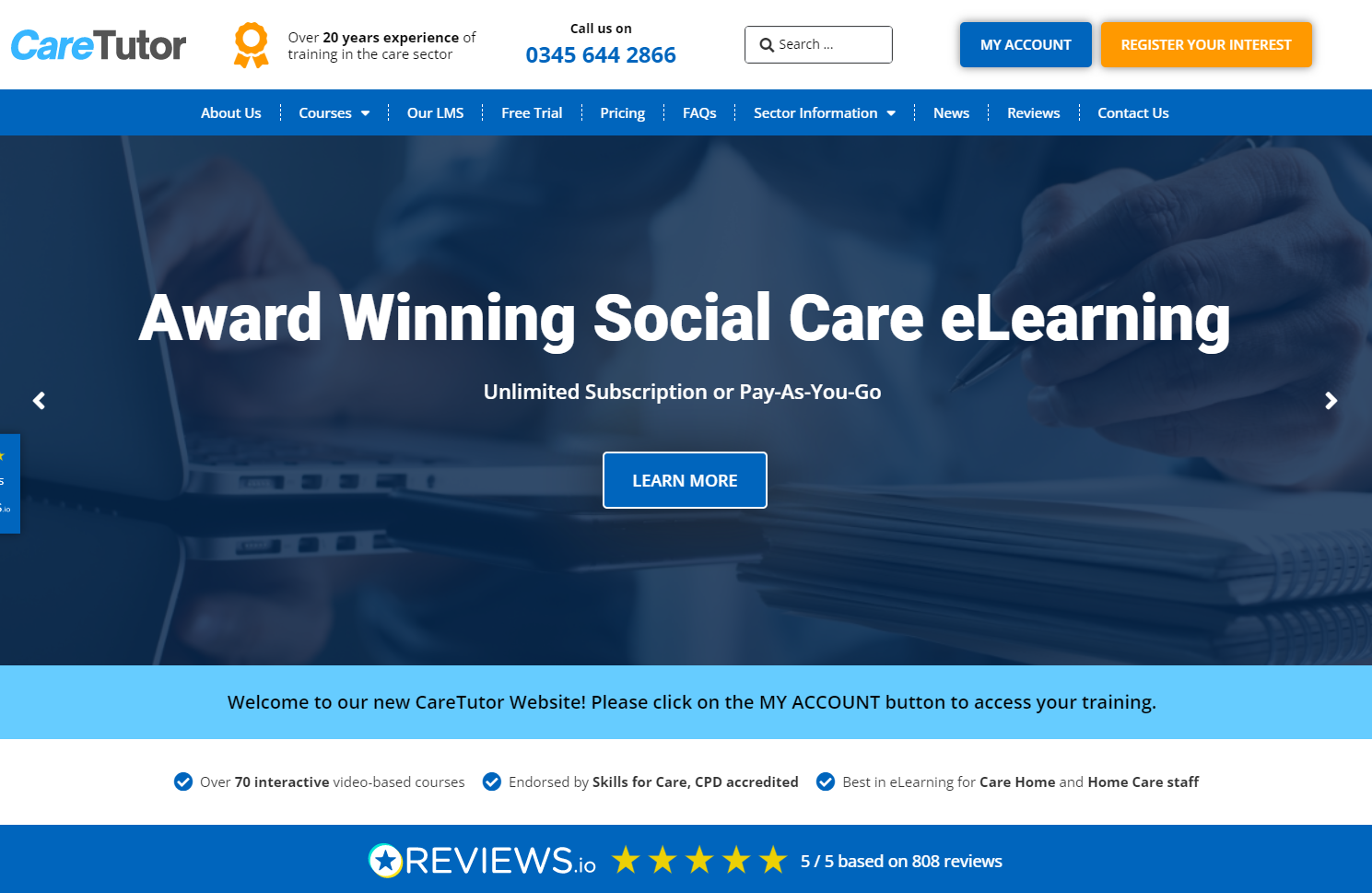 New CareTutor Website - Home page screenshot