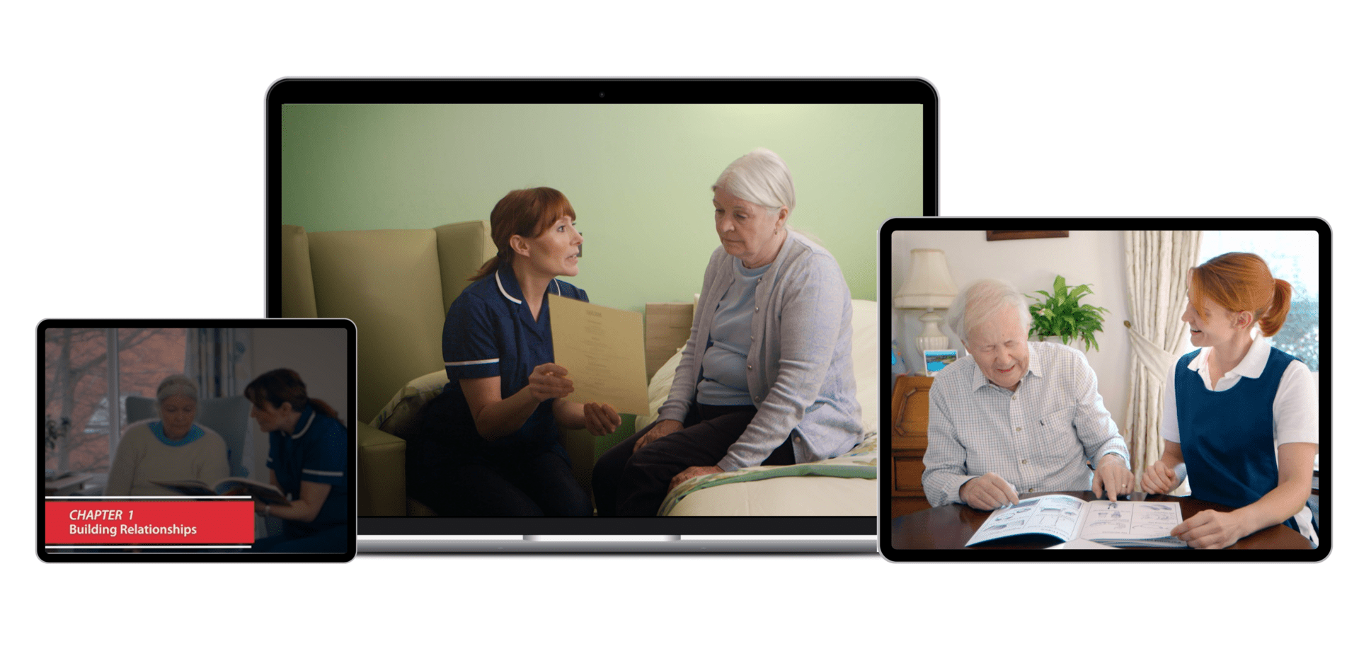 Graphic of three images showing person centred care 